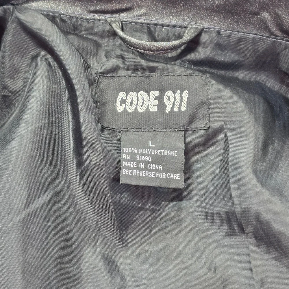 Code 911 Trench Coat Womens Large Metallic Black Good Double Breasted Belted
